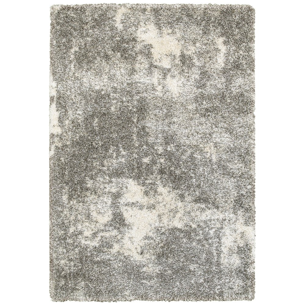 Gray and Ivory High Pile Shag Area Rug