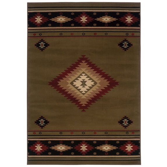 Oriental Weavers Hudson Area Rug - 087J1 - 10' x 13' - in Green/ Red - Southwestern Lodge Style, Stain Resistant, Family and Pet Friendly , Family, Dining, Living Room Rug