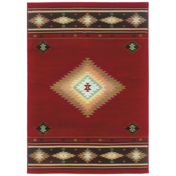Oriental Weavers Hudson Area Rug - 087K1 - 10' x 13' - in Red/ Green - Southwestern Lodge Style, Stain Resistant, Family and Pet Friendly , Family, Dining, Living Room Rug