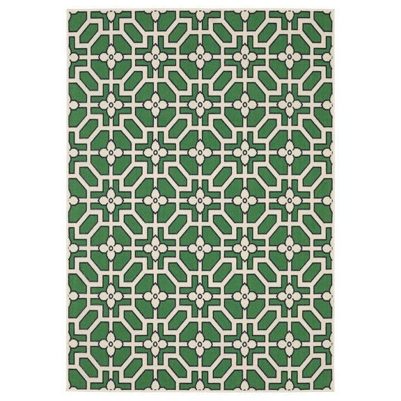 Oriental Weavers Havana Indoor/Outdoor Rug - HAV01 - 6'7" x 9'2" - in Ivory/ Green - Classic Casual Style, Water, Stain and Fade Resistant, Hose Clean, Patio, Outdoor Living Area Rug