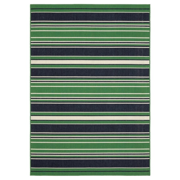 Oriental Weavers Havana Indoor/Outdoor Rug - HAV05 - 6'7" x 9'2" - in Green/ Navy - Preppy Style, Water, Stain and Fade Resistant, Hose Clean, Patio, Outdoor Living Area Rug