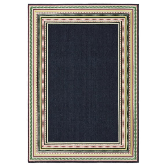 Oriental Weavers Havana Indoor/Outdoor Rug - HAV06 - 1'10" x 7'3" - in Navy/ Multi - Preppy Cottage Style, Water, Stain and Fade Resistant, Hose Clean, Patio, Outdoor Living Area Rug