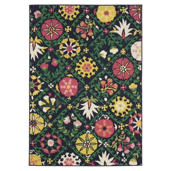 Oriental Weavers Havana Indoor/Outdoor Rug - HAV09 - 3'3" x 5' - in Navy/ Multi - Vintage Bohemian Style, Water, Stain and Fade Resistant, Hose Clean, Patio, Outdoor Living Area Rug