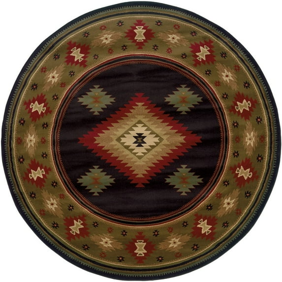 Oriental Weavers Hudson 087G1 Black/Green Southwest/Lodge Round Indoor Area Rug