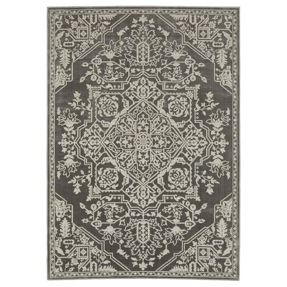 Oriental Weavers Intrigue Area Rug - INT12 - 2'3" x 7'6" - in Grey/ Light Grey - Vintage Inspired, Stain Resistant, Family and Pet Friendly , Entryway, Hallway Runner Rug