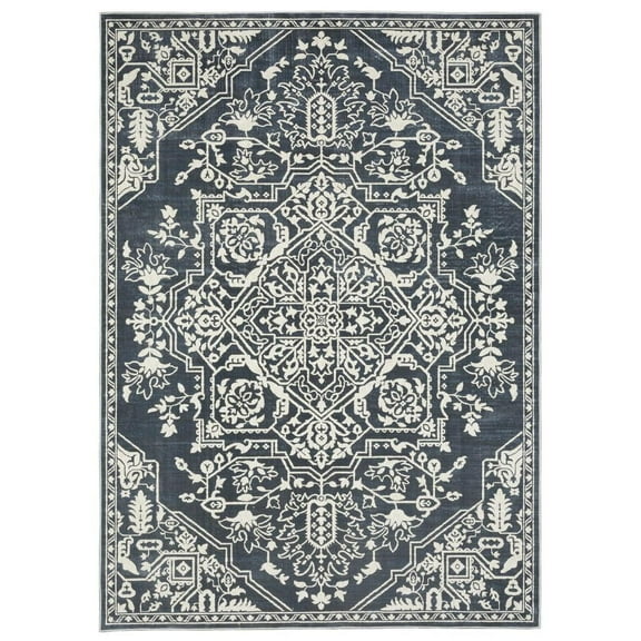 Oriental Weavers Intrigue Area Rug - INT10 - 5'3" x 7'6" - in Blue/ Ivory - Vintage Inspired, Stain Resistant, Family and Pet Friendly , Bedroom, Office Rug