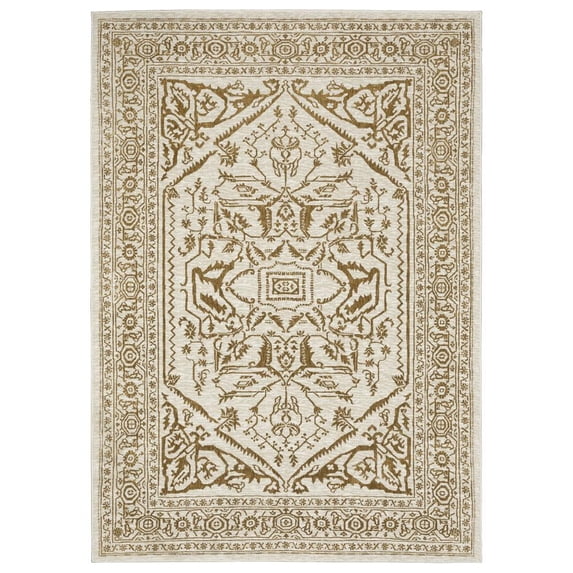 Oriental Weavers Intrigue Area Rug INT03 Traditional Ivory Medallion Floral 5' 3" X 7' 6" Rectangle