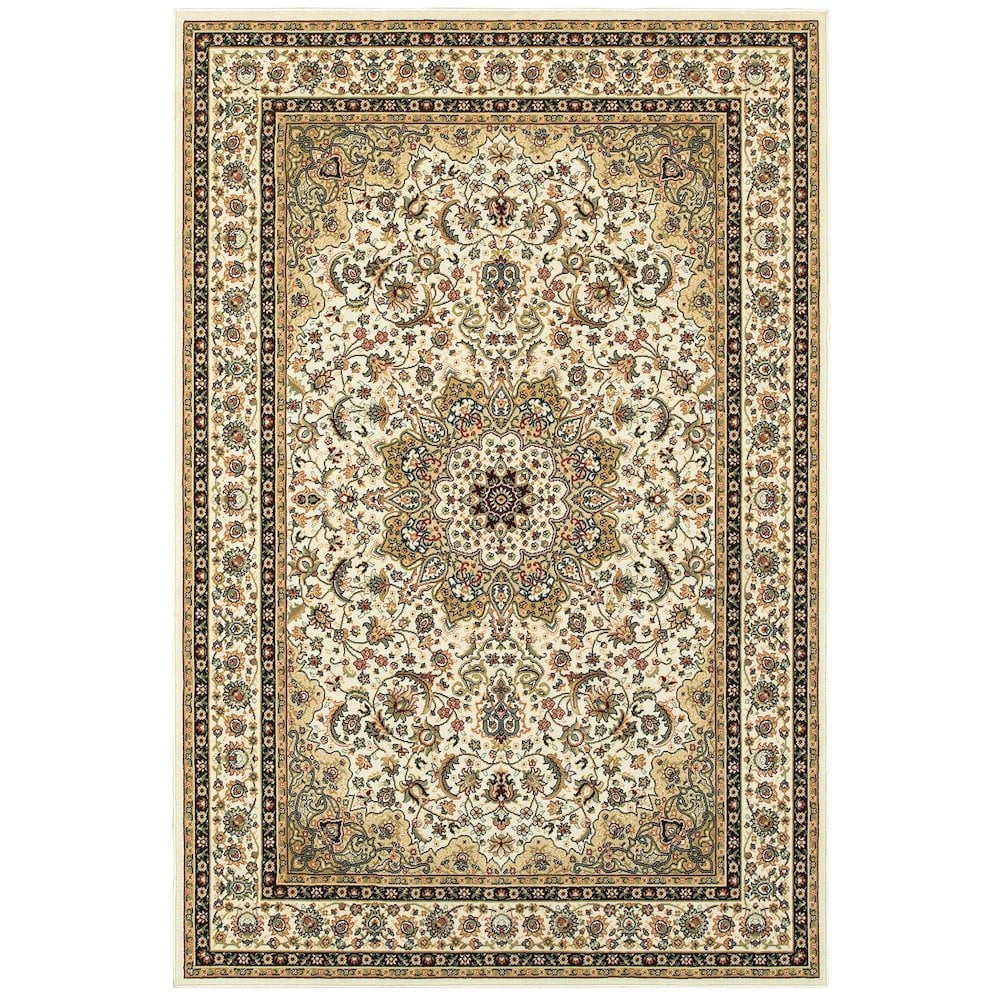 Kashan Ivory and Multicolor Traditional Persian Area Rug