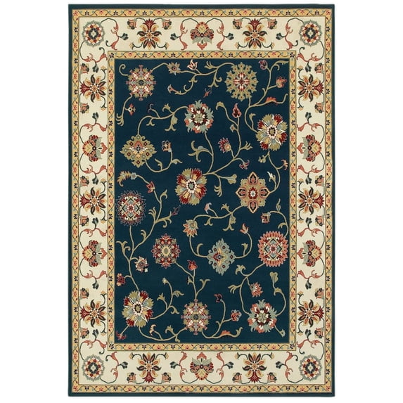 Oriental Weavers Kashan Area Rug - 2336B - 9'10" x 12'10" - in Navy/ Ivory - Vintage Inspired, Stain Resistant, Family and Pet Friendly , Family, Dining, Living Room Rug