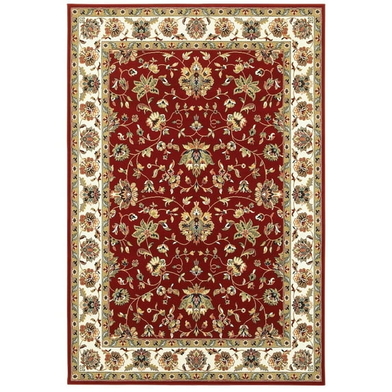 Oriental Weavers Kashan Area Rug - 4929R - 3'10" x 5'5" - in Red/ Ivory - Vintage Inspired, Stain Resistant, Family and Pet Friendly , Entrway, Bedroom Rug