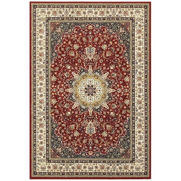 Oriental Weavers Kashan Area Rug - 119N1 - 7'10" x 10'10" - in Red/ Ivory - Vintage Inspired, Stain Resistant, Family and Pet Friendly , Dining, Living Room Rug