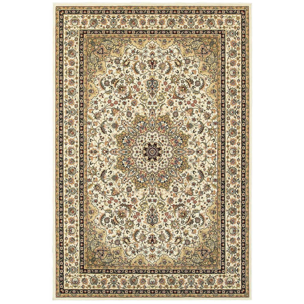 Kashan Ivory and Multicolor Traditional Persian Area Rug
