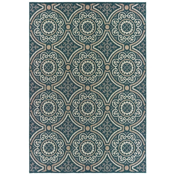 Oriental Weavers Latitude Indoor/Outdoor Rug - 609B3 - 3'3" x 5' - in Teal/ Grey - Classic Casual Style, Water, Stain and Fade Resistant, Hose Clean, Patio, Outdoor Living Area Rug