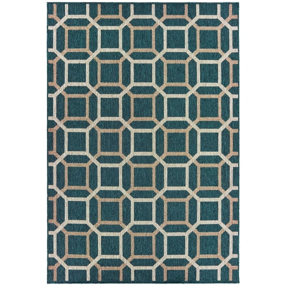 Oriental Weavers Latitude Indoor/Outdoor Rug - 806B3 - 9'10" x 12'10" - in Teal/ Grey - Classic Casual Style, Water, Stain and Fade Resistant, Hose Clean, Patio, Outdoor Living Area Rug