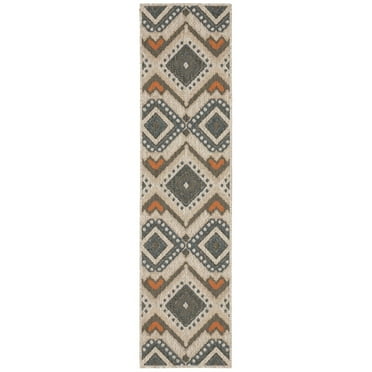 Oriental Weavers Latitude Indoor/Outdoor Rug - 002X3 - 1'10" x 7'6" - in Gray/ Orange - Tribal Influnced Style, Water, Stain and Fade Resistant, Hose Clean, Patio, Outdoor Living Area Rug
