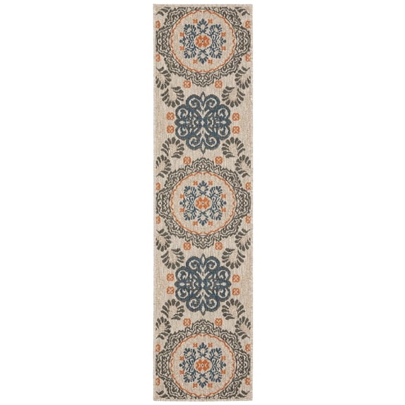 Oriental Weavers Latitude Indoor/Outdoor Rug - 1903W - 1'10" x 7'6" - in Gray/ Teal - Eclectic Global Style, Water, Stain and Fade Resistant, Hose Clean, Patio, Outdoor Living Area Rug