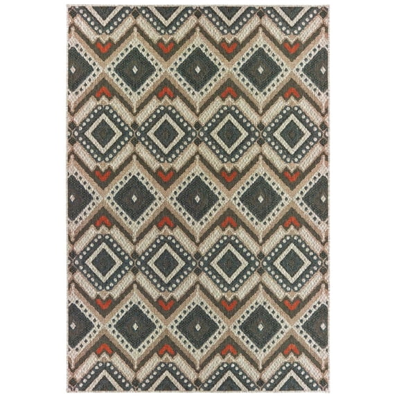 Oriental Weavers Latitude Indoor/Outdoor Rug - 002X3 - 3'3" x 5' - in Gray/ Orange - Tribal Influnced Style, Water, Stain and Fade Resistant, Hose Clean, Patio, Outdoor Living Area Rug