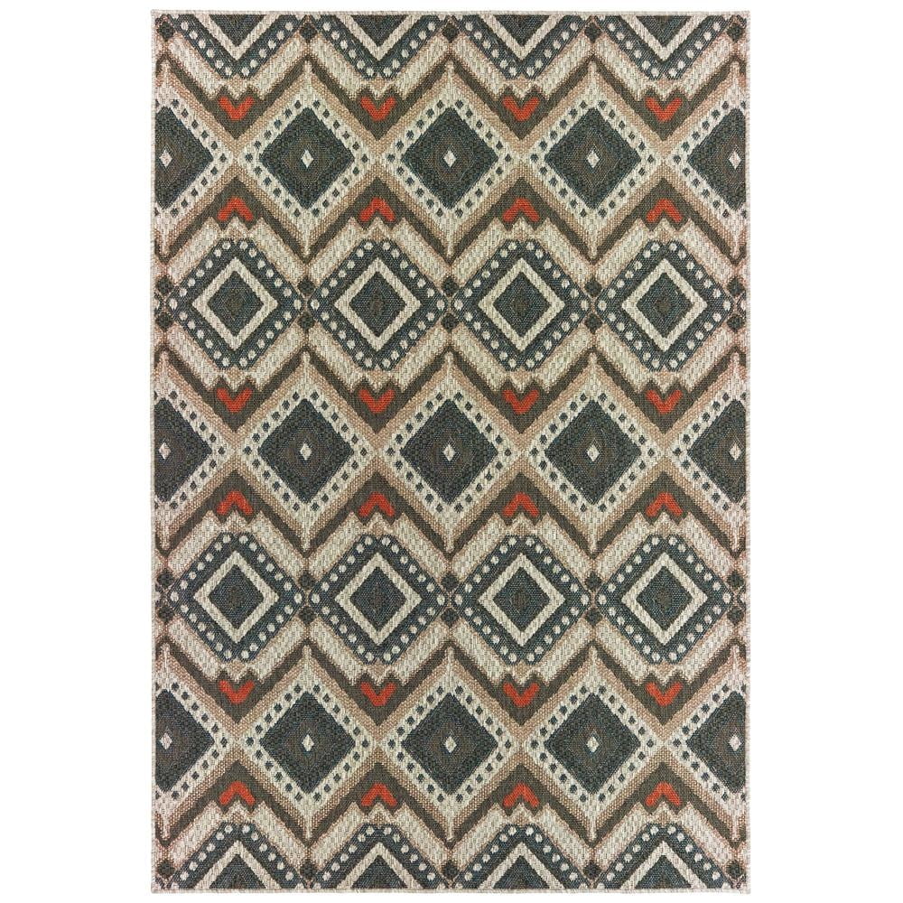 Oriental Weavers Latitude Indoor/Outdoor Rug - 002X3 - 5'3" x 7'3" - in Gray/ Orange - Tribal Influnced Style, Water, Stain and Fade Resistant, Hose Clean, Patio, Outdoor Living Area Rug