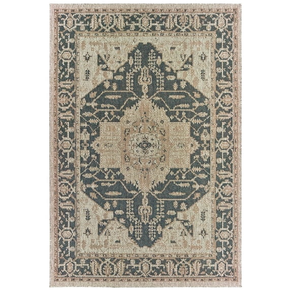 Oriental Weavers Latitude Indoor/Outdoor Rug - 001J3 - 7'10" x 10' - in Grey/ Gold - Vintage Inspired, Water, Stain and Fade Resistant, Hose Clean, Patio, Outdoor Living Area Rug