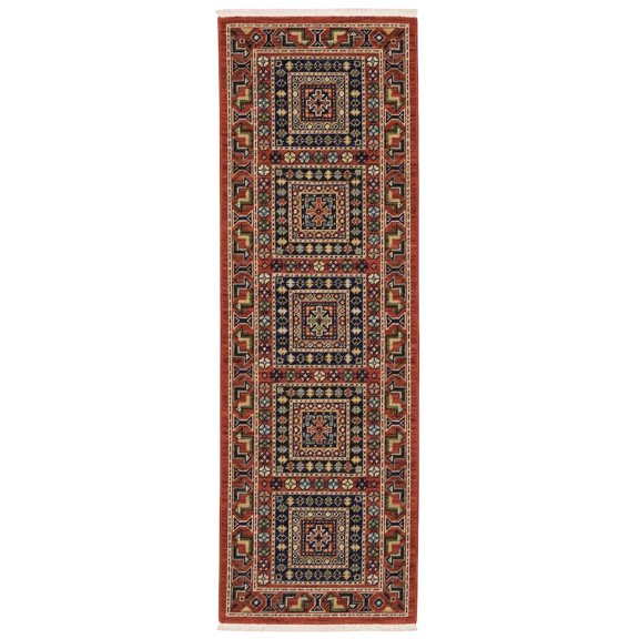 Oriental Weavers Lilihan Wool Blend Area Rug - 002C6 - 2'6" x 12' - in Red/ Multi - Vintage Inspired, Wool Blend, Entryway, Hallway Runner Rug