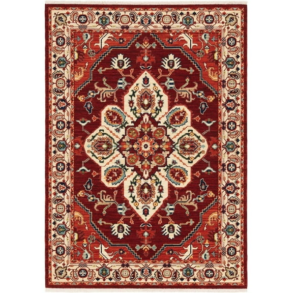 Oriental Weavers Lilihan Wool Blend Area Rug - 5502C - 7'10" x 10'10" - in Red/ Ivory - Vintage Inspired, Wool Blend, Dining, Living Room Rug
