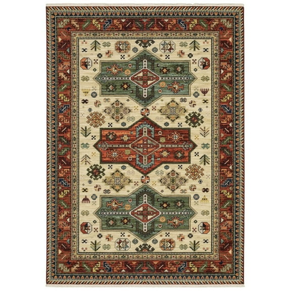Oriental Weavers Lilihan Wool Blend Area Rug - 8022R - 9'10" x 12'10" - in Red/ Multi - Southwestern Lodge Style, Wool Blend, Family, Dining, Living Room Rug