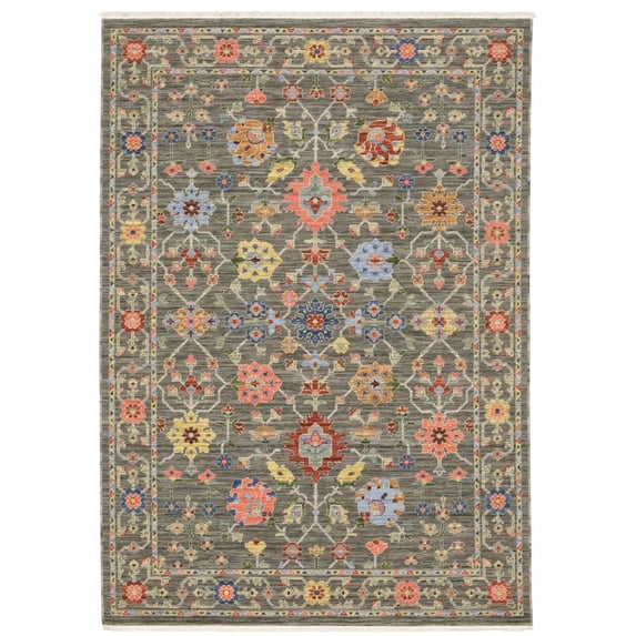 Oriental Weavers Lucca Wool Blend Area Rug - 093K1 - 9'10" x 12'10" - in Grey/ Multi - Vintage Inspired, Wool Blend, Family, Dining, Living Room Rug