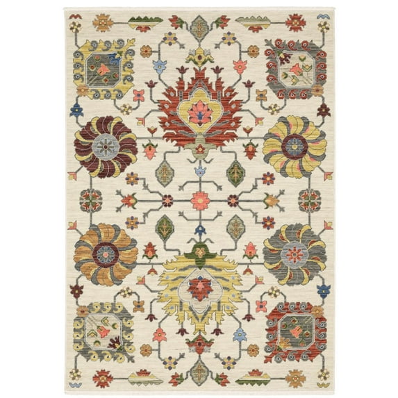 Oriental Weavers Lucca Wool Blend Area Rug - 8111W - 7'10" x 10'10" - in Ivory/ Multi - Vintage Inspired, Wool Blend, Dining, Living Room Rug