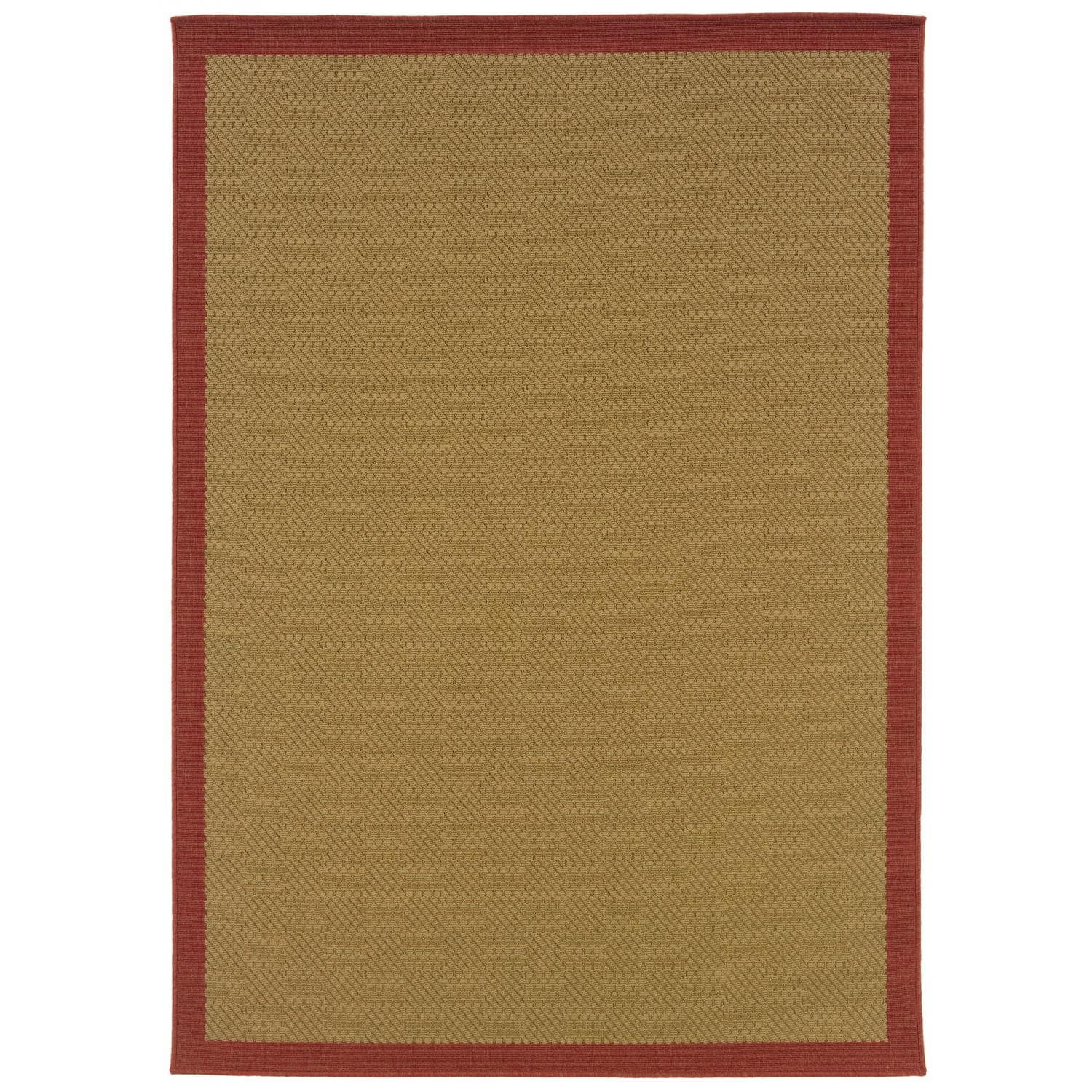 Beige and Red Synthetic 3'7" x 5'6" Stain-Resistant Outdoor Rug