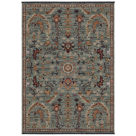 Oriental Weavers Legacy LGY05 - Machine Woven Indoor Area Rug - 2'6" x 10' - in Teal / Rust - Traditional Style Hallway, Entryway, Kitchen, Bathroom Rug