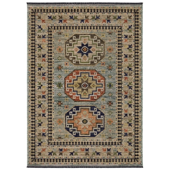 Oriental Weavers Legacy LGY10 - Machine Woven Indoor Area Rug - 2' x 3' - in Pale Teal/ Multi - Traditional Style Hallway, Entryway, Kitchen, Bathroom Rug