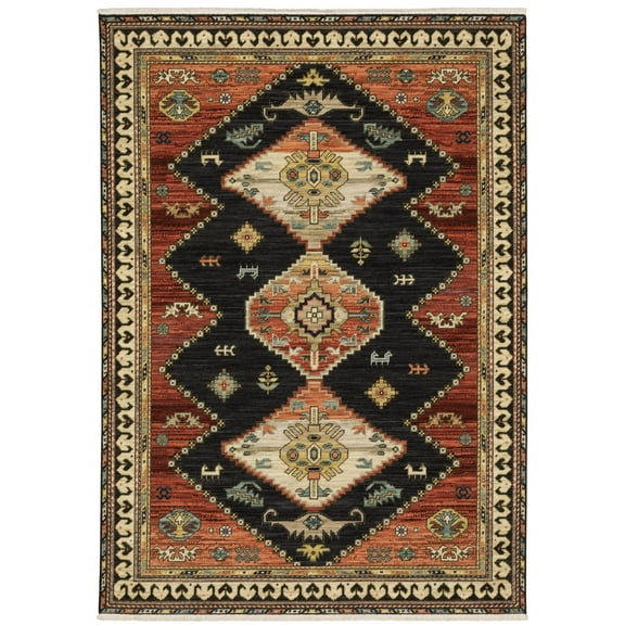 Oriental Weavers Lilihan Wool Blend Area Rug - 051K6 - 2' x 6' - in Charcoal/ Multi - Southwestern Lodge Style, Wool Blend, Entryway, Hallway Runner Rug