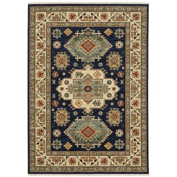 Oriental Weavers Lilihan Wool Blend Area Rug - 532B6 - 2' x 6' - in Navy/ Multi - Southwestern Lodge Style, Wool Blend, Entryway, Hallway Runner Rug