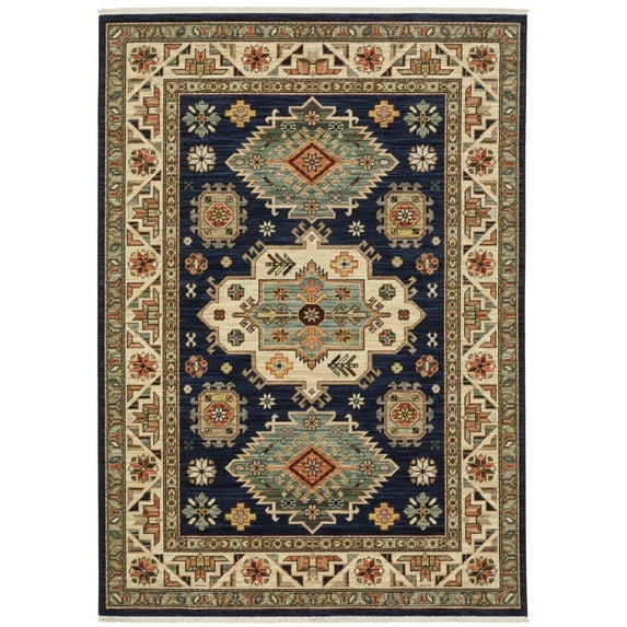 Oriental Weavers Lilihan Wool Blend Area Rug - 532B6 - 3'3" x 5' - in Navy/ Multi - Southwestern Lodge Style, Wool Blend, Entrway, Bedroom Rug
