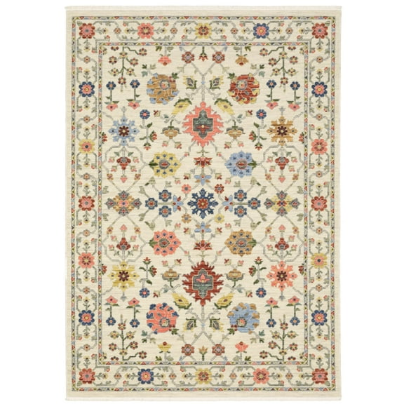 Oriental Weavers Lucca Wool Blend Area Rug - 093W1 - 2' x 3' - in Ivory/ Multi - Vintage Inspired, Wool Blend, Entryway, Bathroom Accent Rug