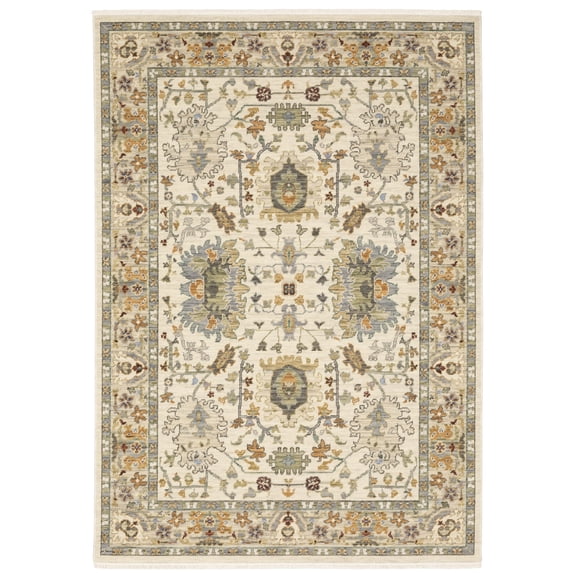 Oriental Weavers Lucca Wool Blend Area Rug - 2063Y - 6'7" x 9'6" - in Ivory/ Multi - Vintage Inspired, Wool Blend, Dining, Living Room Rug