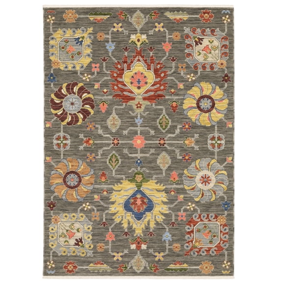 Oriental Weavers Lucca Wool Blend Area Rug - 8111K - 2' x 3' - in Gray/ Multi - Vintage Inspired, Wool Blend, Entryway, Bathroom Accent Rug