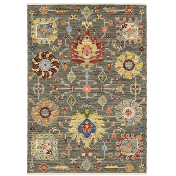 Oriental Weavers Lucca Area Rug 8111K Casual Gray Medallion Floral 3' 3" X 5' Rectangle
