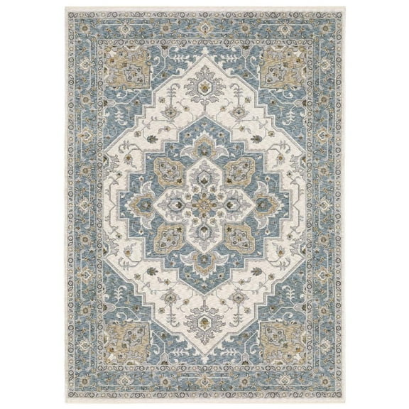Oriental Weavers Maharaja Area Rug - 051F1 - 5'3" x 7'6" - in Blue/ Ivory - Vintage Inspired, Stain Resistant, Family and Pet Friendly , Bedroom, Office Rug