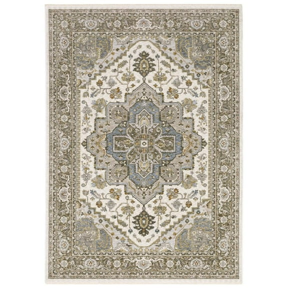 Oriental Weavers Maharaja Area Rug - 1144Y - 2' x 3' - in Ivory/ Gold - Vintage Inspired, Stain Resistant, Family and Pet Friendly , Entryway, Bathroom Accent Rug