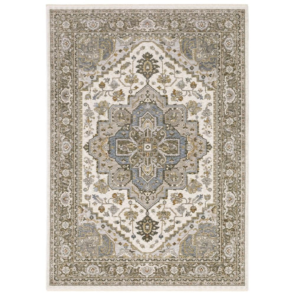 Ivory and Gold Traditional Synthetic 4' x 6' Area Rug