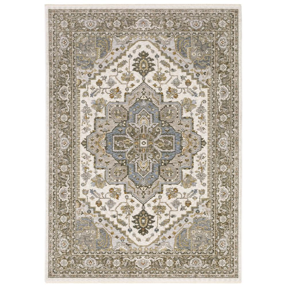 Ivory and Gold Traditional Synthetic 4' x 6' Area Rug