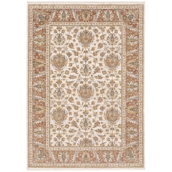 Oriental Weavers Maharaja Area Rug - 5091Q - 7'10" x 10'10" - in Rust/ Ivory - Vintage Inspired, Stain Resistant, Family and Pet Friendly , Dining, Living Room Rug