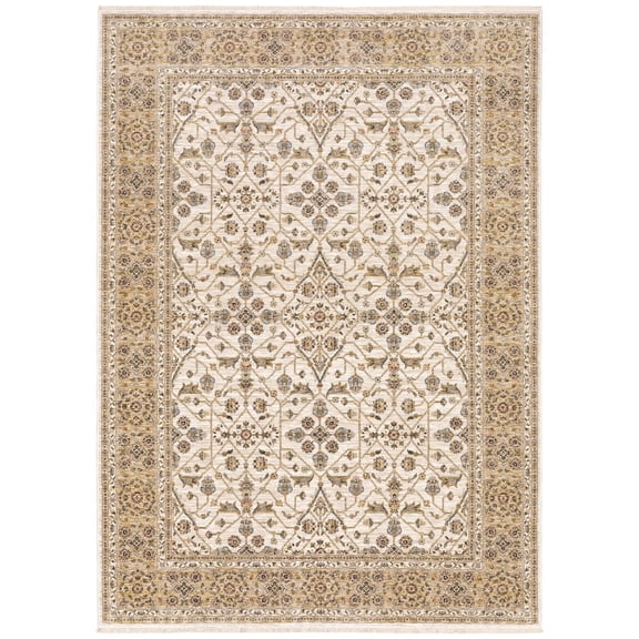 Oriental Weavers Maharaja Area Rug - 001J1 - 9'10" x 12'10" - in Ivory/ Gold - Vintage Inspired, Stain Resistant, Family and Pet Friendly , Family, Dining, Living Room Rug