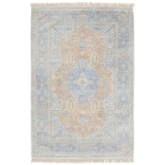 Oriental Weavers Malabar Hand-made Area Rug - 45301 - 8' x 10' - in Blue/ Red - Vintage Inspired, Hand-Made Rugs, Dining, Living Room Rug