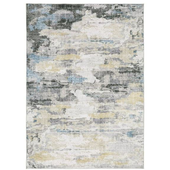Oriental Weavers Malibu Washable Area Rug - MAL01 - 2' x 3' - in Grey/ Blue - Modern Style, Non-Slip, Stain Resitant, Ultra Low Pile, Entryway, Bathroom Accent Rug
