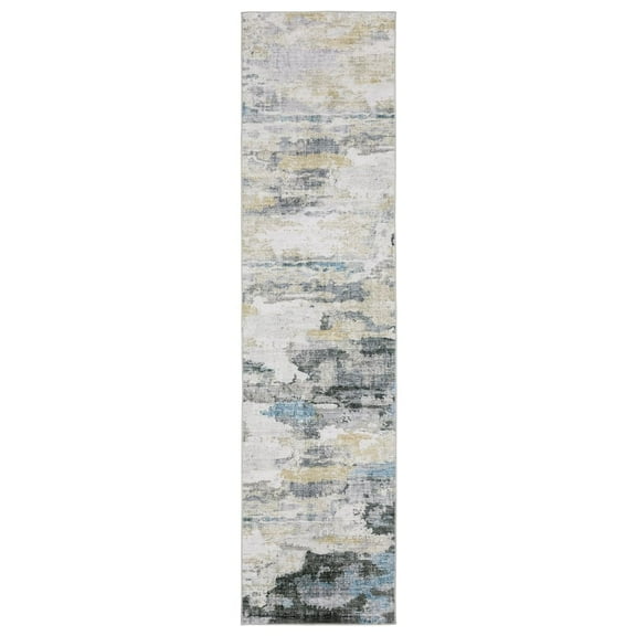Oriental Weavers Malibu Washable Area Rug - MAL01 - 2' x 8' - in Grey/ Blue - Modern Style, Non-Slip, Stain Resitant, Ultra Low Pile, Entryway, Hallway Runner Rug