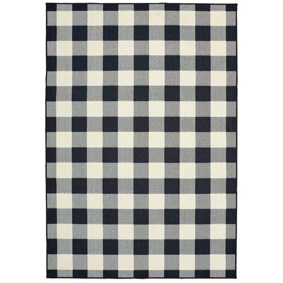 Oriental Weavers Marina Indoor/Outdoor Rug - 1932K - 8'6" x 13' - in Black/ Ivory - Classic Casual Style, Water, Stain and Fade Resistant, Hose Clean, Patio, Outdoor Living Area Rug