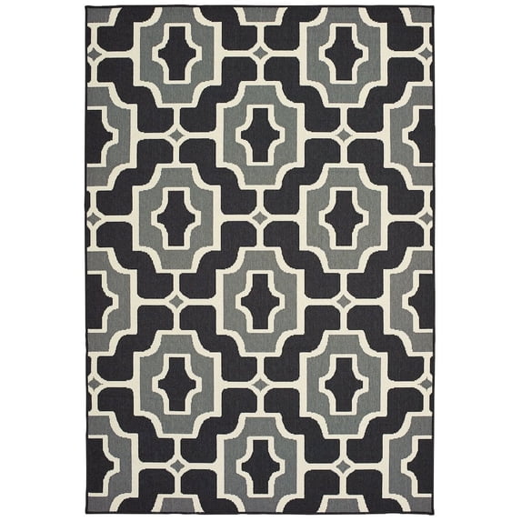 Oriental Weavers Marina Indoor/Outdoor Rug - 1491Z - 8'6" x 13' - in Black/ Gray - Moroccan Style, Water, Stain and Fade Resistant, Hose Clean, Patio, Outdoor Living Area Rug