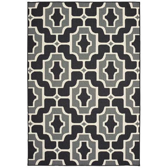 Oriental Weavers Marina Indoor/Outdoor Rug - 1491Z - 8'6" x 13' - in Black/ Gray - Moroccan Style, Water, Stain and Fade Resistant, Hose Clean, Patio, Outdoor Living Area Rug